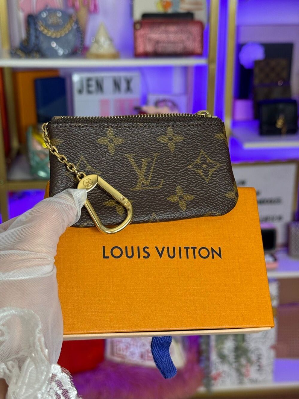 New Louis Vuitton Monogram Canvas Leather Key Clea Pouch Wallet W/Box